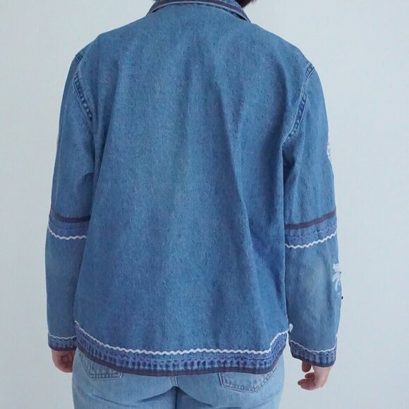 Vintage Keren Hart Blue Patchwork Button Up Lightweight Denim Jacket Xl - Picture 3 of 13